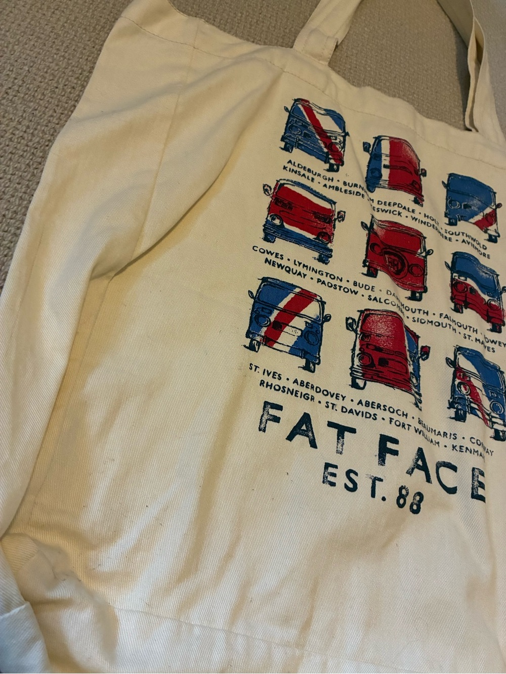 Fat Face Cream Canvas Tote with Red and Blue Camper Print Union Jack UK - Picture 4 of 9